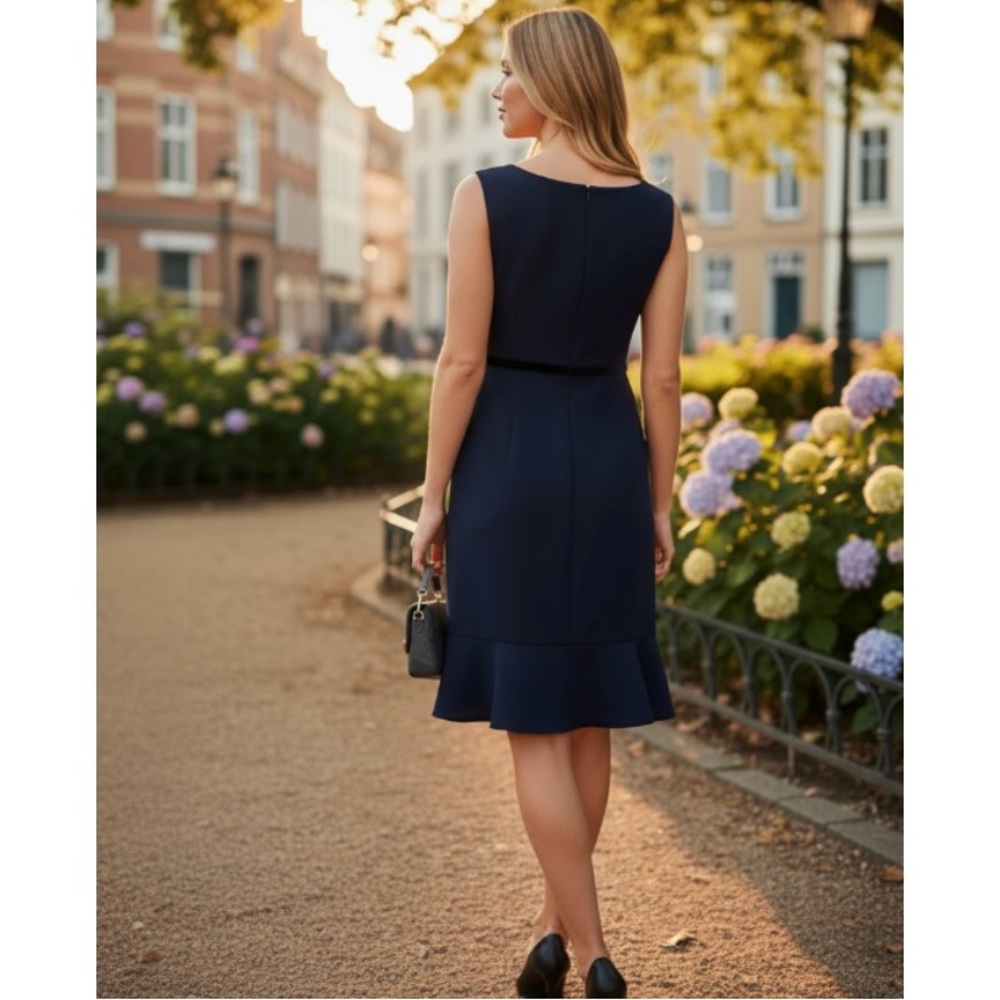 Ann Taylor Blue Career Dress Sleeveless Ruffle Hem Work Sheath Dress Size 12 - Picture 12 of 13
